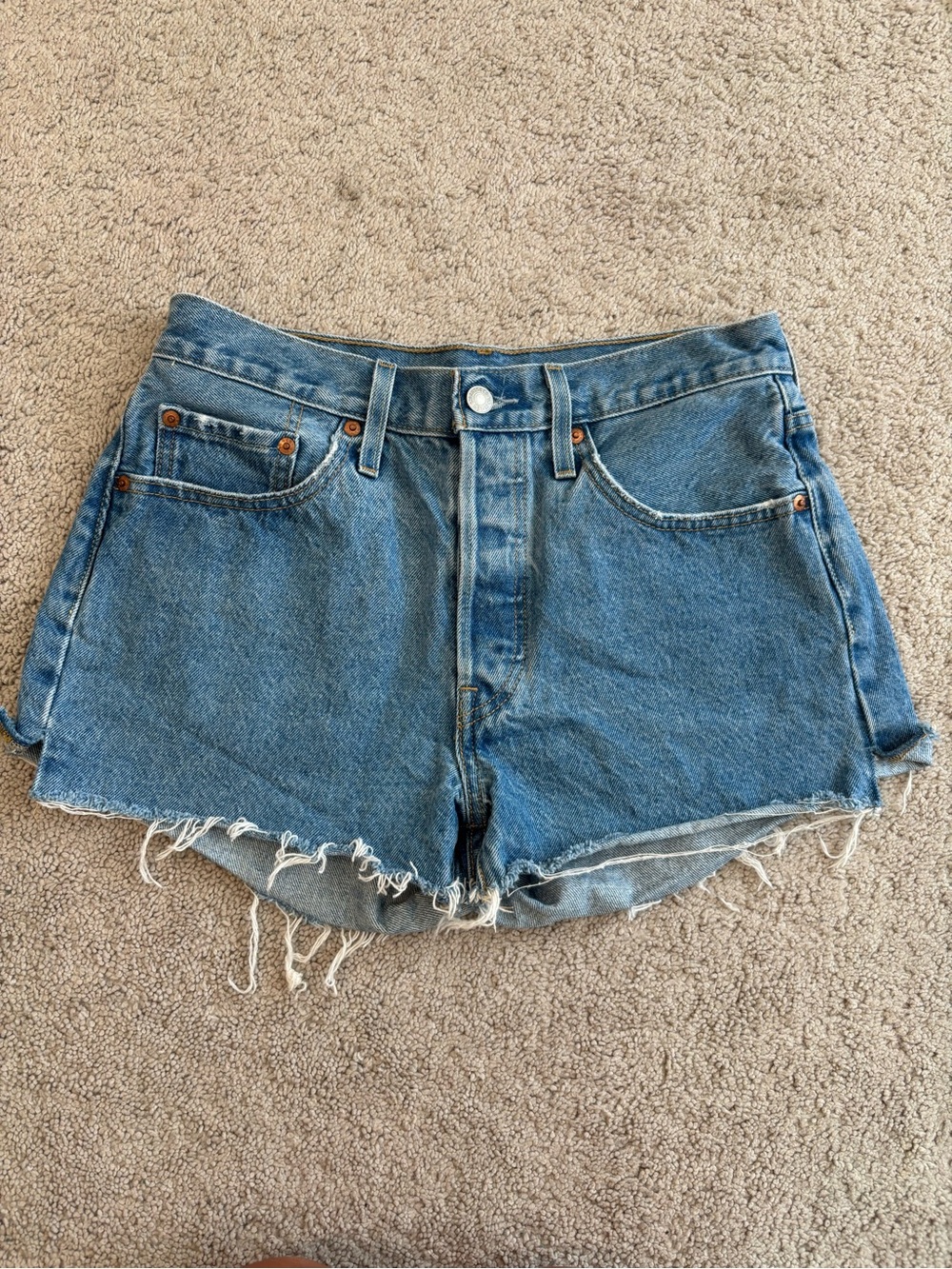 Levi's Blue Frayed Button Fly Denim Shorts, Women’s 28